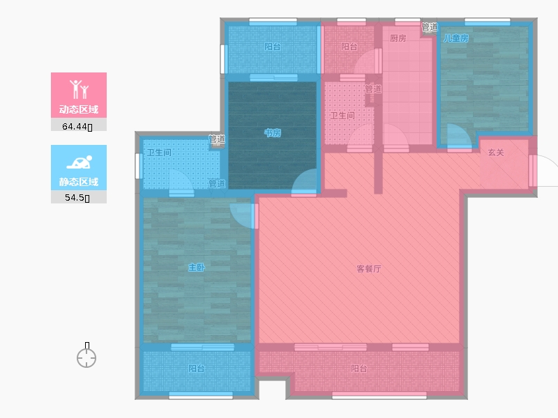 長久中心公園9號3室1廳2衛(wèi)1廚149㎡動靜分區(qū)圖