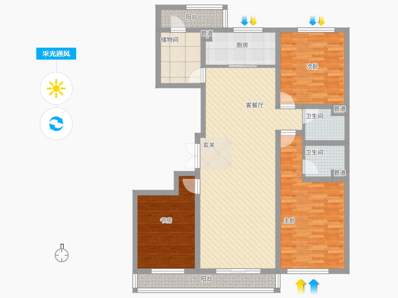 長久中心公園9號3室1廳2衛(wèi)1廚162㎡采光通風(fēng)圖