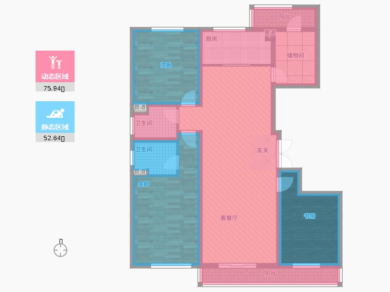 長久中心公園9號3室1廳2衛(wèi)1廚162㎡動靜分區(qū)圖