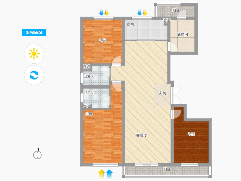 長久中心公園9號3室1廳2衛(wèi)1廚162㎡采光通風圖