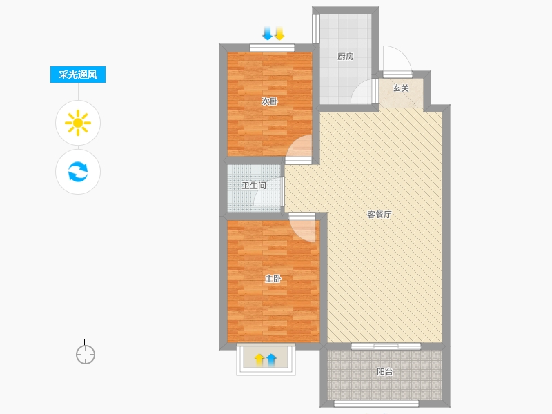 潤德天悅城2室2廳1衛(wèi)1廚89㎡采光通風(fēng)圖