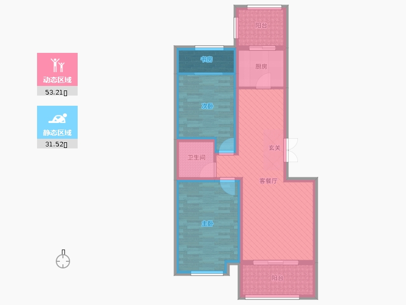 潤德天悅城3室2廳1衛(wèi)1廚94㎡動靜分區(qū)圖