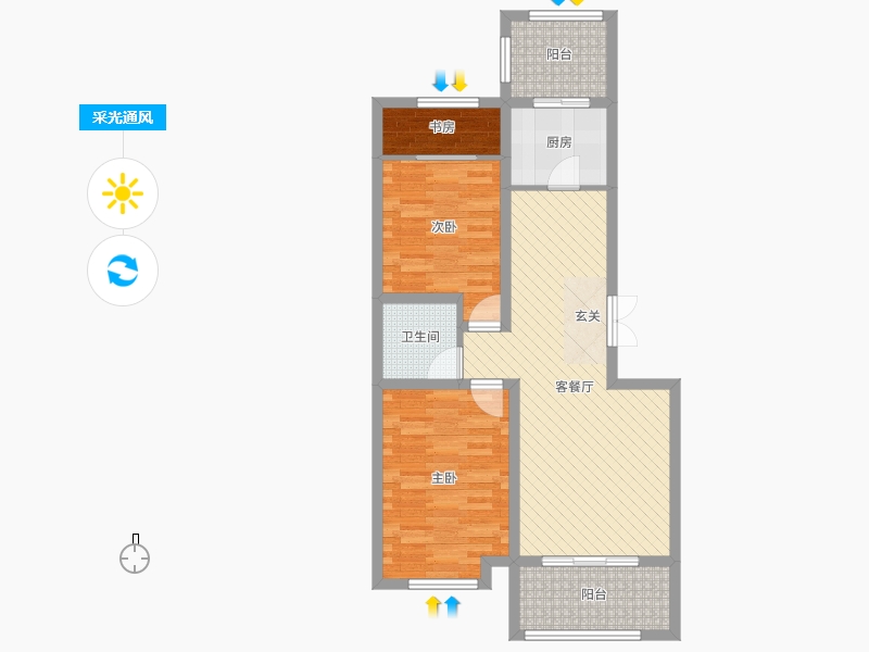 潤德天悅城3室2廳1衛(wèi)1廚94㎡采光通風(fēng)圖