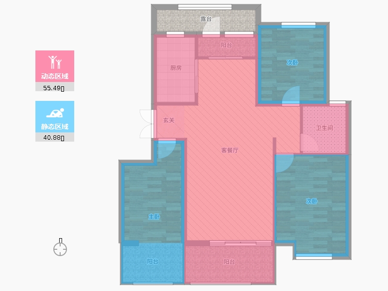 潤(rùn)德天悅城3室2廳1衛(wèi)1廚114㎡動(dòng)靜分區(qū)圖