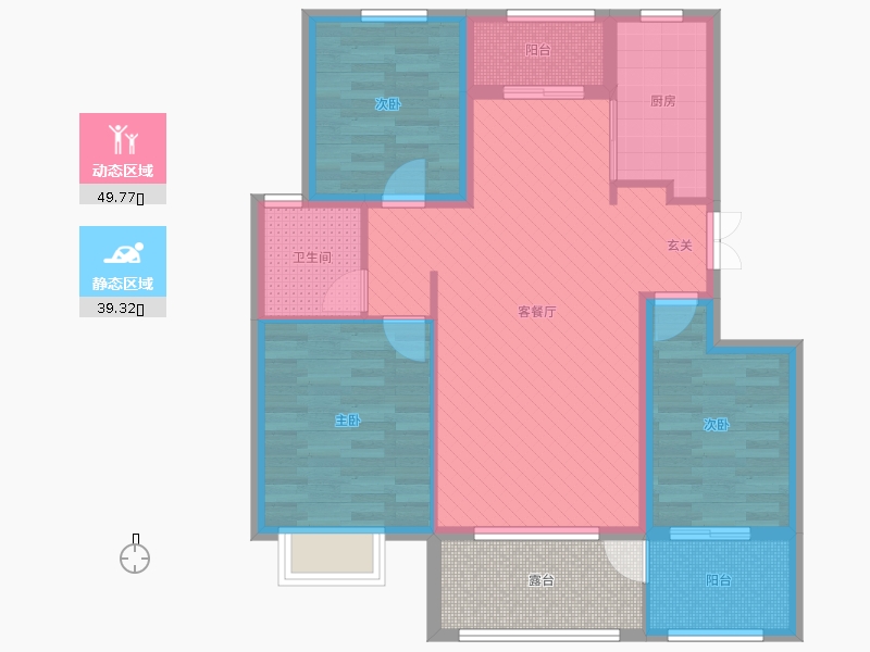 潤德天悅城3室2廳1衛(wèi)1廚118㎡動靜分區(qū)圖