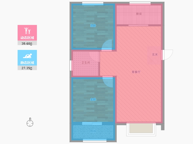中山尚城2室2廳1衛(wèi)1廚96㎡動靜分區(qū)圖