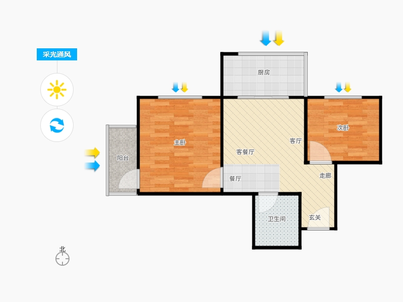鑫界9號(hào)院2室1廳1衛(wèi)1廚70㎡采光通風(fēng)圖