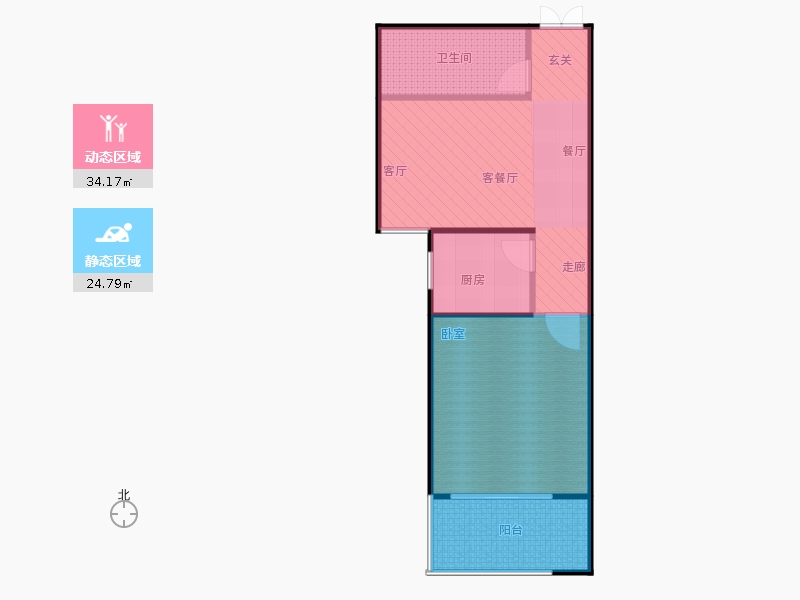 鑫界9號院1室1廳1衛(wèi)1廚74㎡動靜分區(qū)圖
