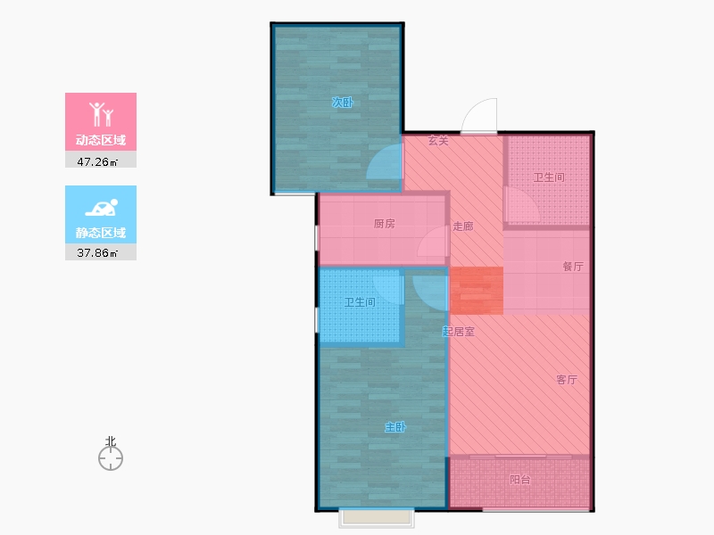鑫界9號(hào)院2室0廳2衛(wèi)1廚85㎡動(dòng)靜分區(qū)圖