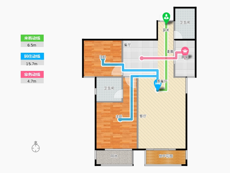 鑫界9號院2室1廳2衛(wèi)1廚98㎡動線圖