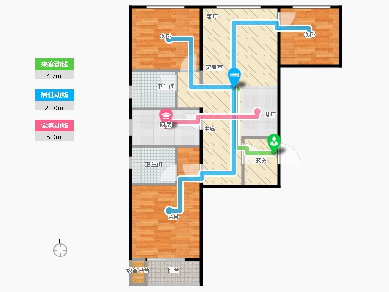 鑫界9號(hào)院3室1廳2衛(wèi)1廚101㎡動(dòng)線圖