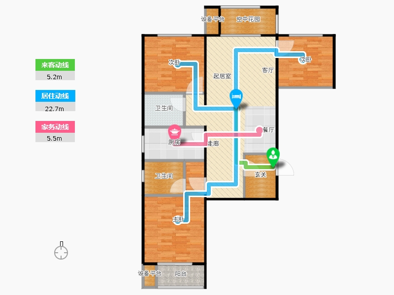 鑫界9號(hào)院3室1廳2衛(wèi)1廚101㎡動(dòng)線圖