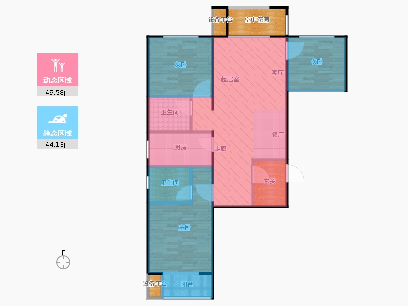 鑫界9號(hào)院3室1廳2衛(wèi)1廚101㎡動(dòng)靜分區(qū)圖