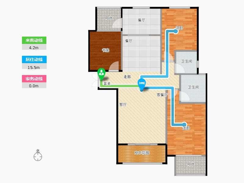 鑫界9號院3室2廳2衛(wèi)0廚121㎡動線圖