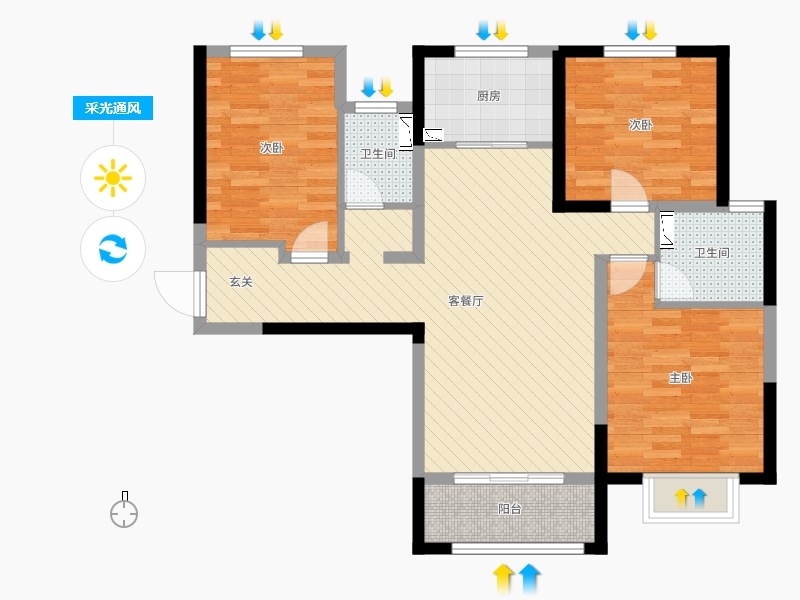 保利西悅春天3室2廳2衛(wèi)1廚118㎡采光通風(fēng)圖