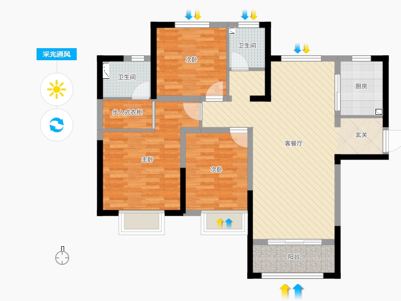 保利西悅春天3室2廳2衛(wèi)1廚125㎡采光通風圖