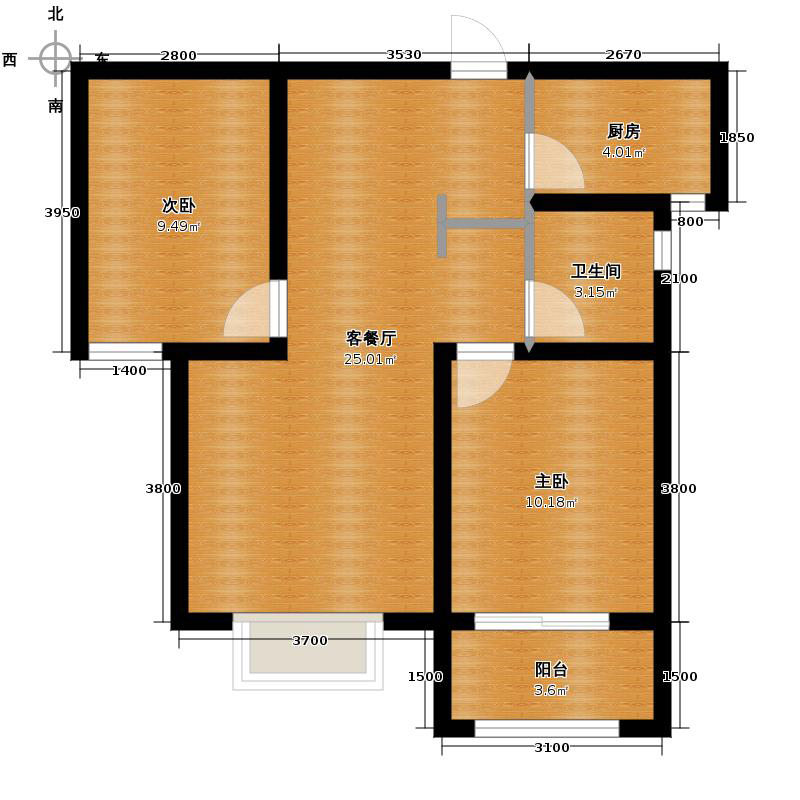 明瀚花香城2室2廳1衛(wèi)1廚85㎡戶型圖