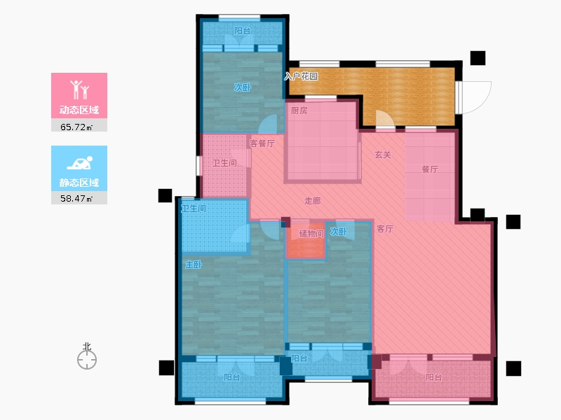 天下錦程3室1廳2衛(wèi)1廚170㎡動靜分區(qū)圖