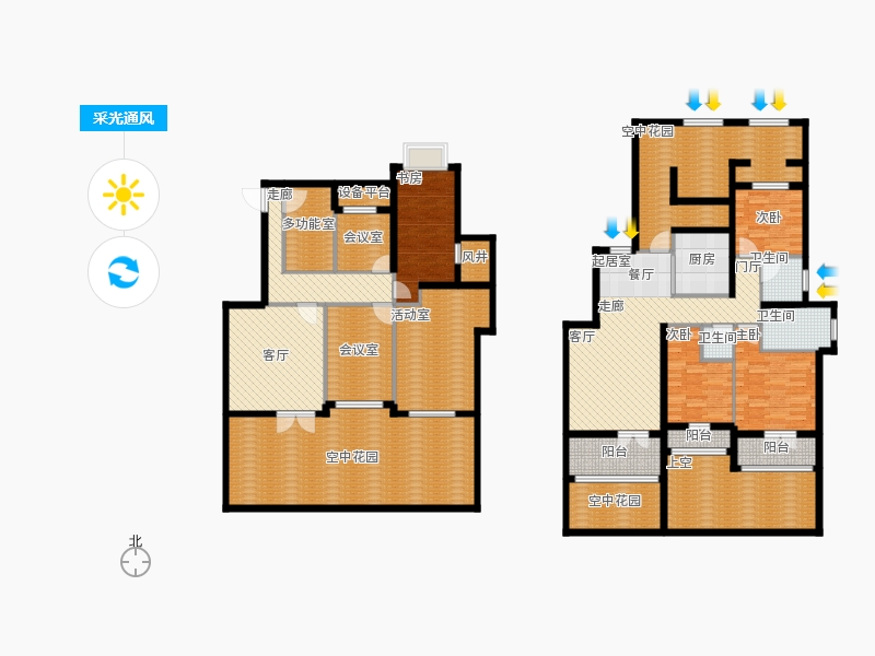 天下錦程4室3廳3衛(wèi)1廚226㎡采光通風(fēng)圖