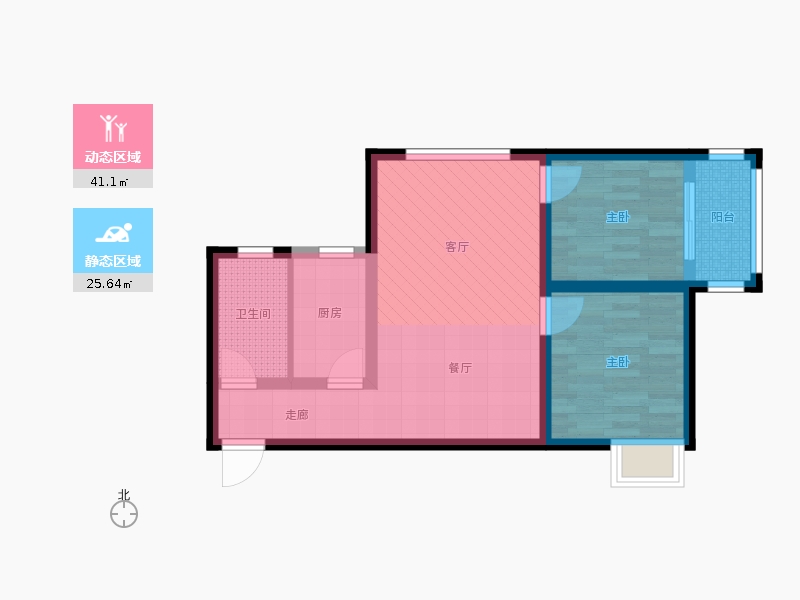 同祥城2室2廳1衛(wèi)1廚83㎡動靜分區(qū)圖