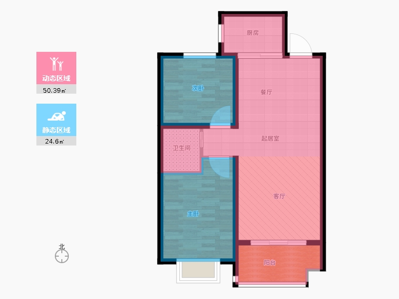 同祥城2室1廳1衛(wèi)1廚94㎡動(dòng)靜分區(qū)圖