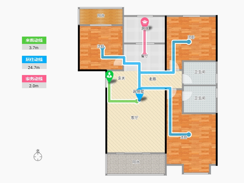 橡嶸灣3室2廳2衛(wèi)1廚126㎡動(dòng)線圖