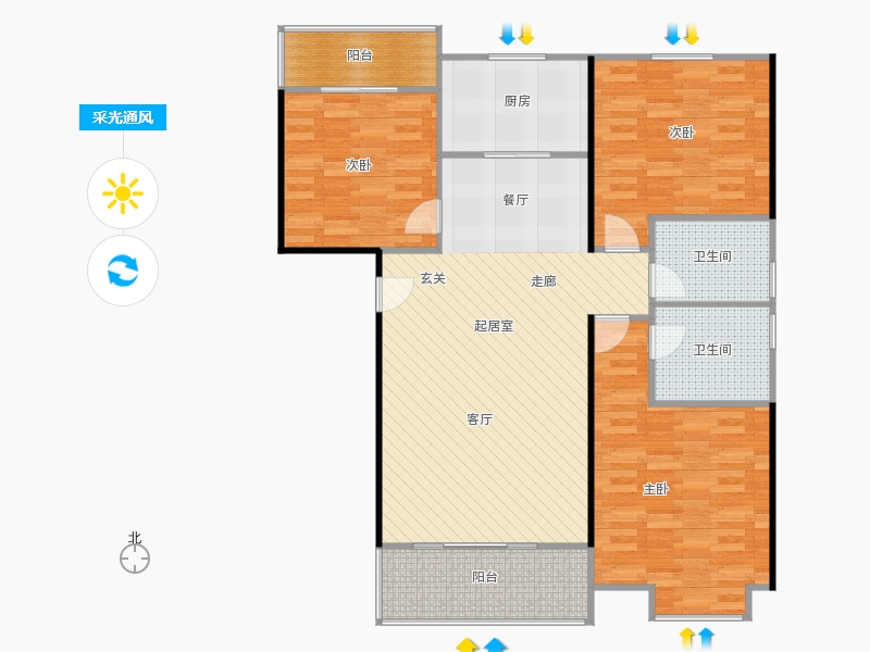 橡嶸灣3室2廳2衛(wèi)1廚126㎡采光通風(fēng)圖