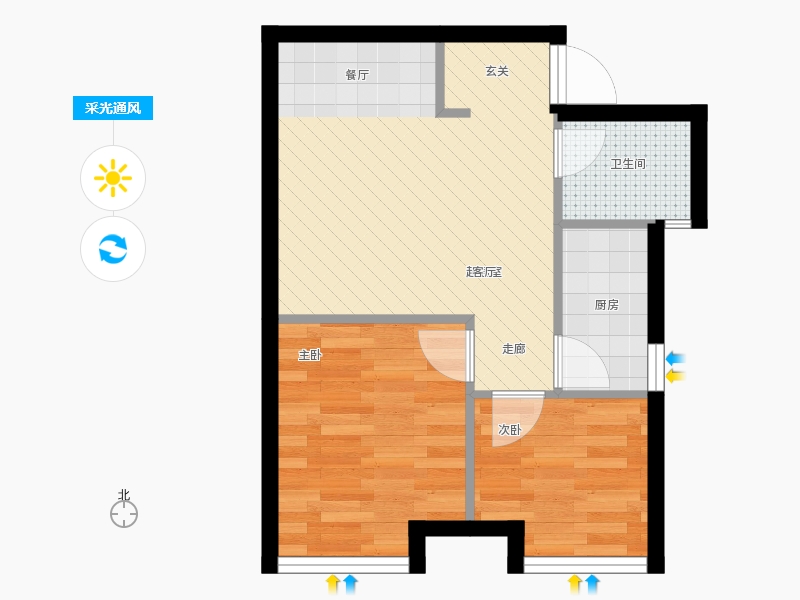天寧小筑2室2廳1衛(wèi)1廚64㎡采光通風(fēng)圖