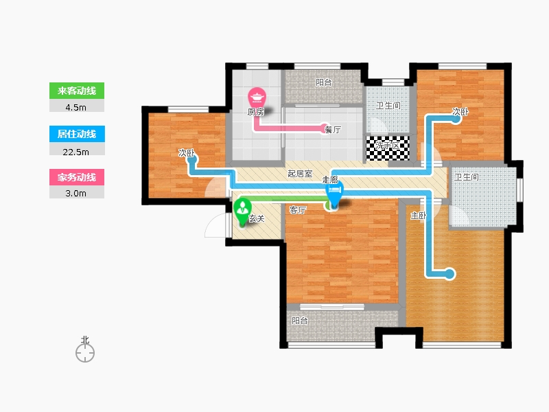 天寧小筑3室2廳2衛(wèi)1廚138㎡動(dòng)線圖